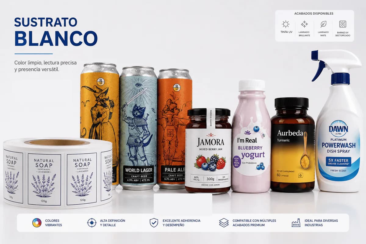 Referencia de etiqueta sobre sustrato blanco