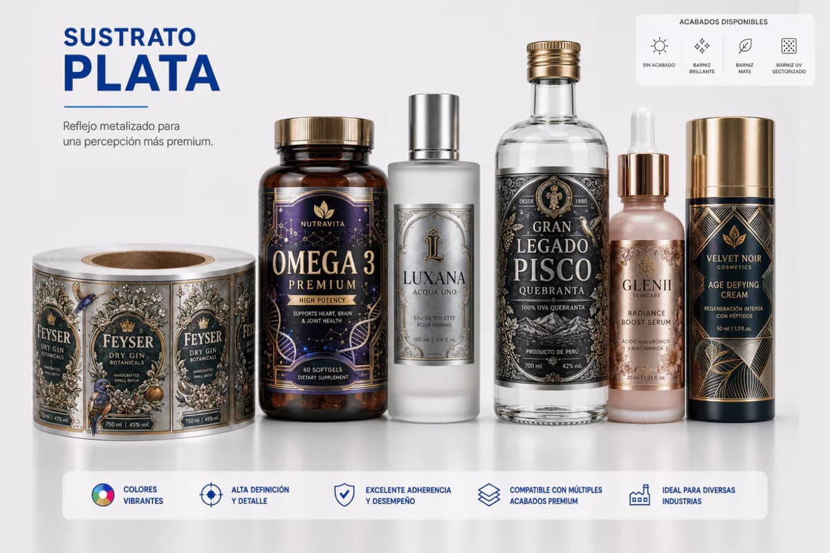 Referencia de etiqueta sobre sustrato plata